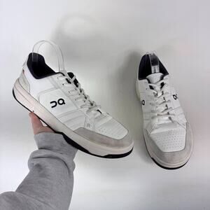 On The Roger Clubhouse Sneakers Men's 12.5 White Leather Lace-Up Low Top Shoes